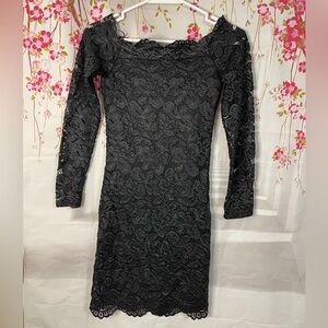 H&M Elegant Night Party Black Lace Long Sleeve Dress